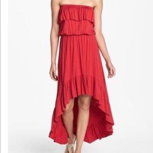 Felicity & coco  Straples off the shoulder High low Ruffle Red Maxi dress beach